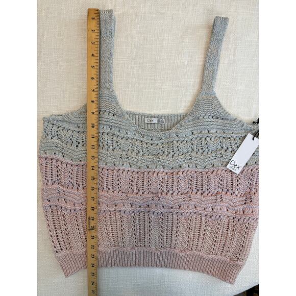 Dex Plus 2X Crochet Knit Colorblock Tank Top Blush & Taupe - Picture 7 of 12